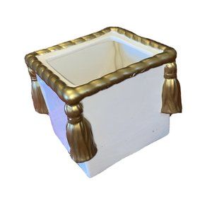 Vintage Regency Ceramic Vase White Gold Ornate Tassels Fancy Box Decor Square